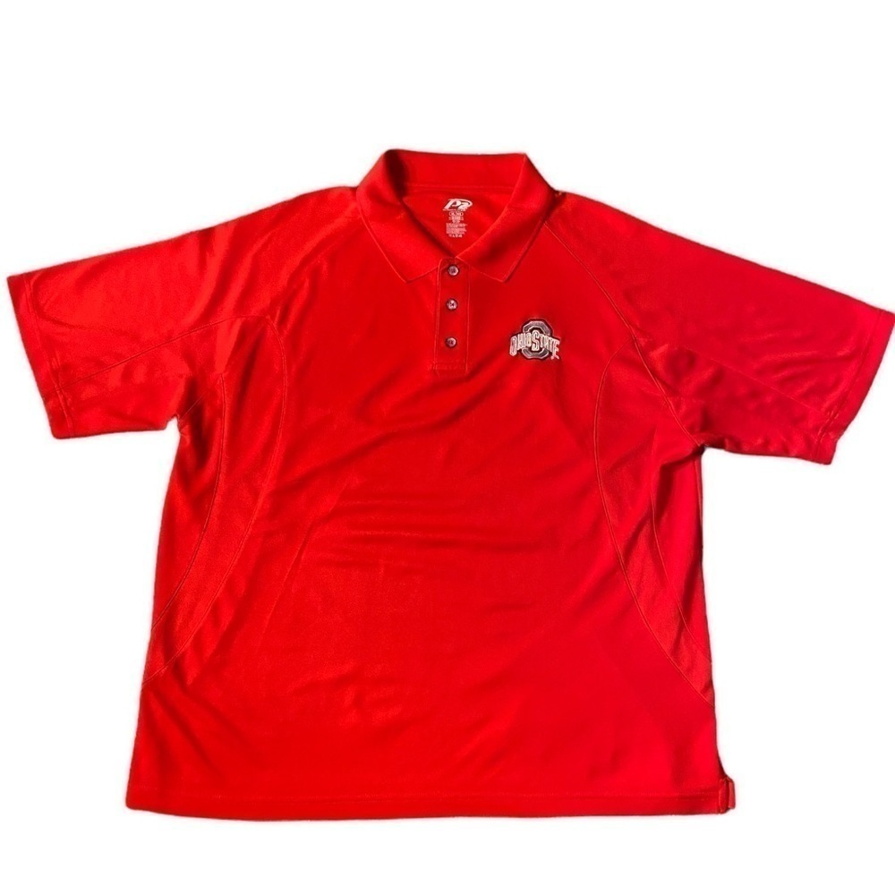 Pro Player Ohio State Buckeyes Polo Shirt Scarlet & Gray White Embroidered Logo